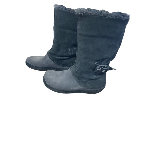 Crocs Faux Leather Fur Lined  Womans Black Mid Calf Winter boots Sz 8 SKU 9568 - Picture 4 of 16